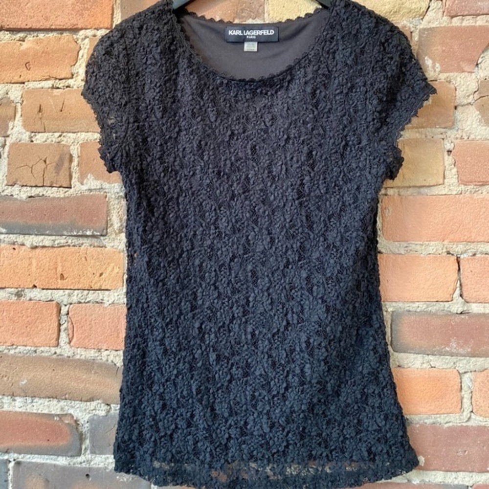 Karl Lagerfeld Black Lace Top. Size: Small